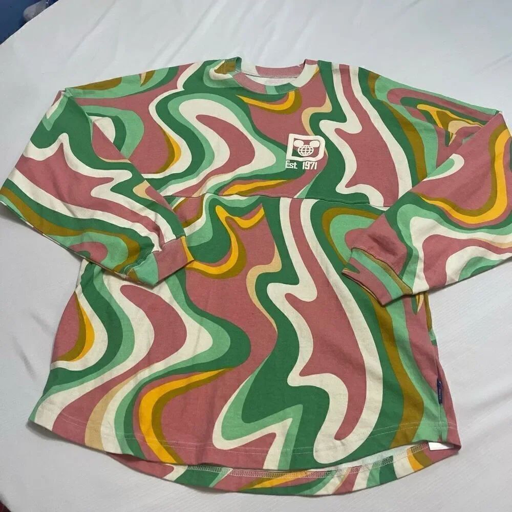 Walt Disney World Spirit Jersey Adult Medium Swirl Green Pink White Yellow